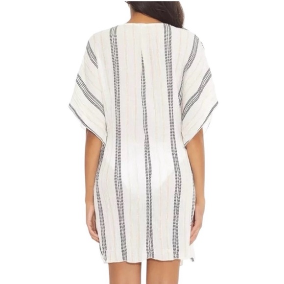 Becca Cream And Black Striped Swim Cover Up Tunic Metallic Women Small - Picture 4 of 8